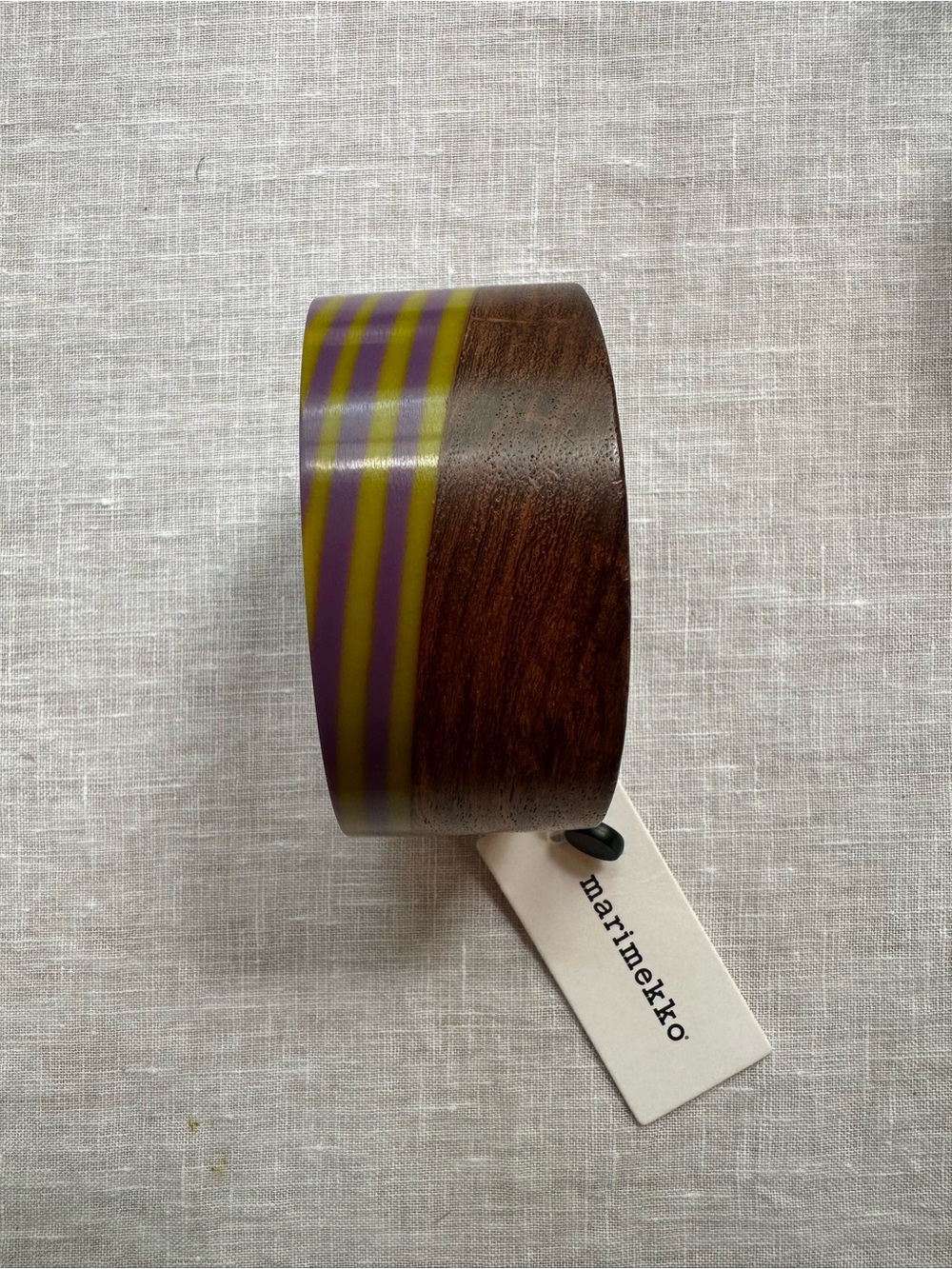 Marimekko MCM Purple & Yellow Striped Resin and Wood Bangle. Dust Bag. - Picture 5 of 8